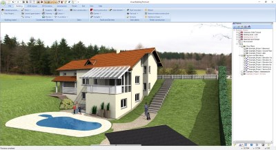 Detached house on multiple levels, garden design